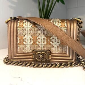 Chanel Small CC Cutout Boy Bag Bronze Gold Metallic Series 20 Authentic CoA